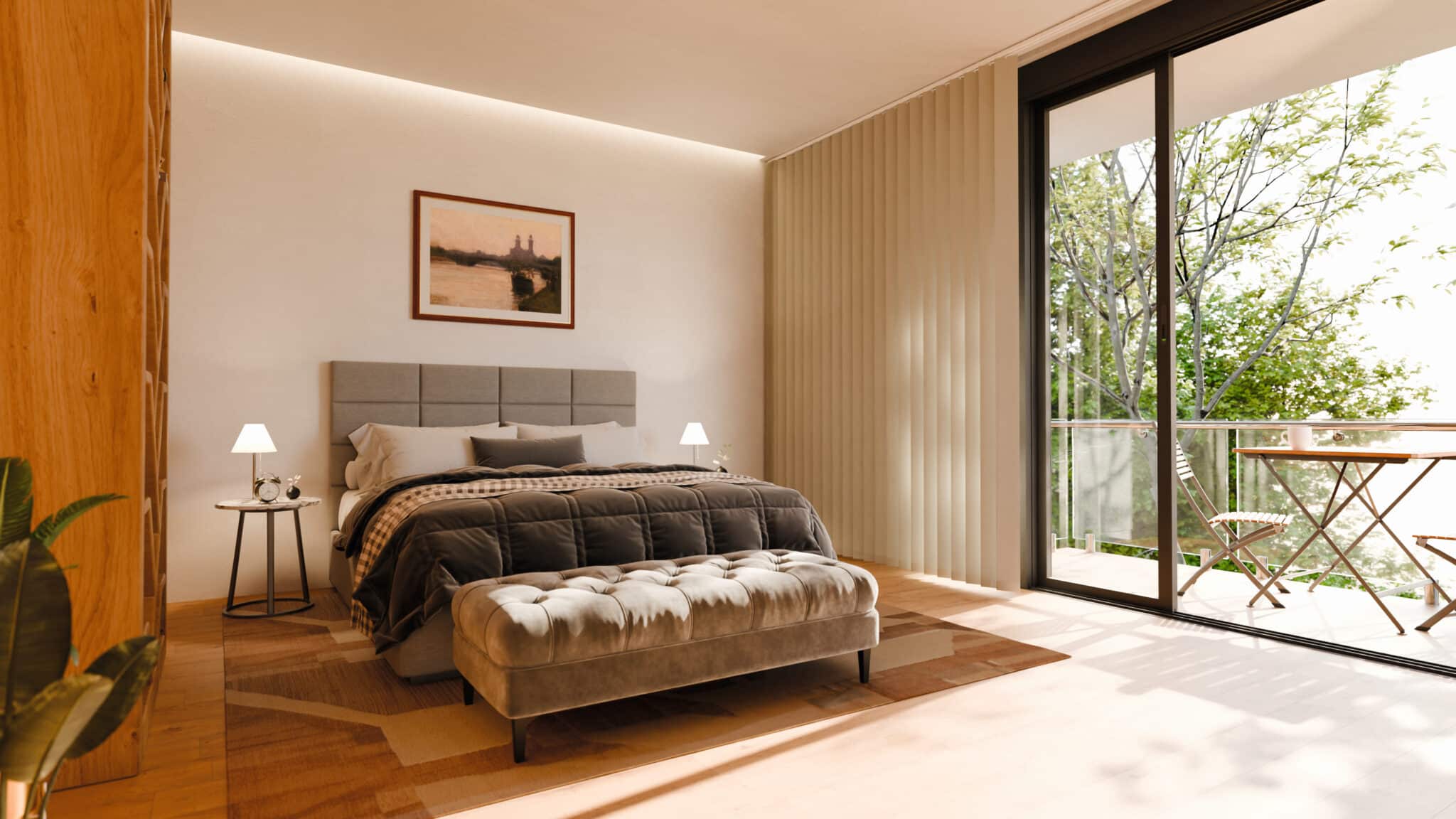 Lamellenvorhang im Schlafzimmer – Sicht- und Sonnenschutz nach Maß, SST Exclusive